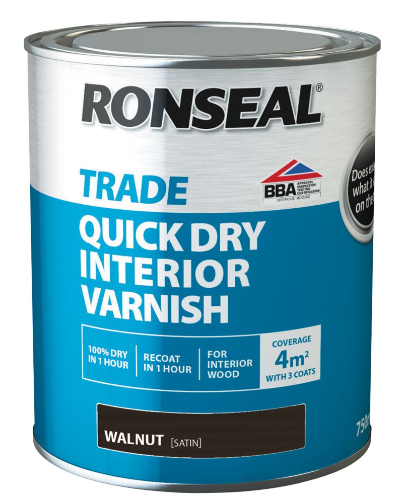 Ronseal 750ml Walnut Satin WaterBased Interior Wood Varnish Screwfix