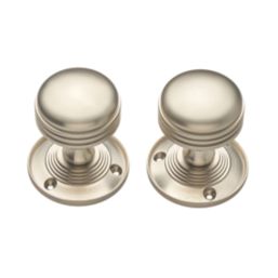 Designer Levers Ringed Mortice Door Knob Pair Satin Nickel 64mm