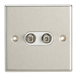 Contactum iConic 2-Gang F-Type Satellite Socket Brushed Steel with White Inserts