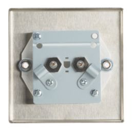 Contactum iConic 2-Gang F-Type Satellite Socket Brushed Steel with White Inserts