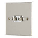 Contactum iConic 2-Gang F-Type Satellite Socket Brushed Steel with White Inserts