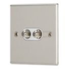 Contactum iConic 2-Gang F-Type Satellite Socket Brushed Steel with White Inserts