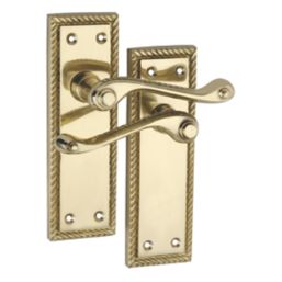 Smith & Locke  Fire Rated Latch Door Handles Pair Polished Brass