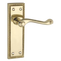 Smith & Locke  Fire Rated Latch Door Handles Pair Polished Brass