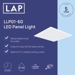 LAP  Square 595mm x 595mm LED Panel Light White 36W 3600lm