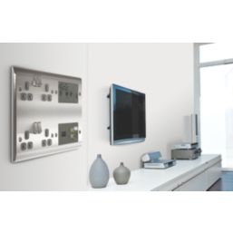 British General Nexus Metal 13A 4-Gang DP Combination Plate Brushed Steel with Grey Inserts