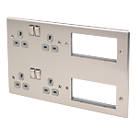 British General Nexus Metal 13A 4-Gang DP Combination Plate Brushed Steel with Grey Inserts