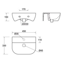 Cloakroom Basin 1 Tap Hole 450mm