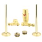 ETAL Danva 15mm x 1/2" Brushed Brass Straight & L/S Modern Thermostatic Radiator Valve & Lockshield