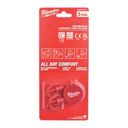 Milwaukee 4932471904 31dB Reusable Corded Ear Plugs 3 Pairs