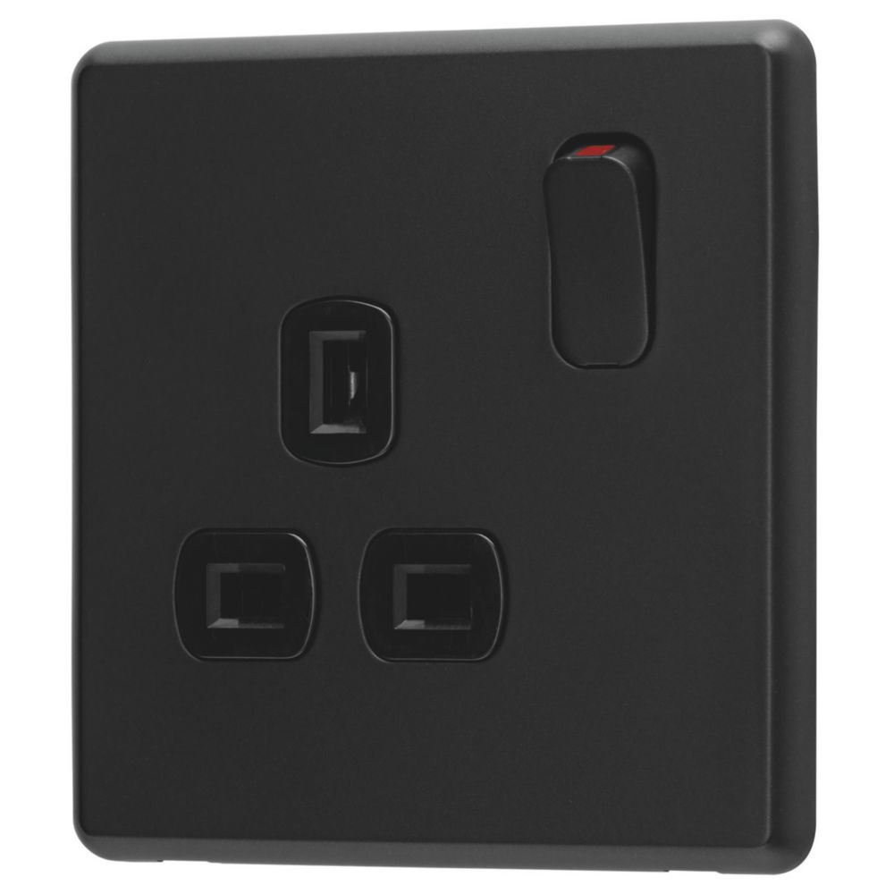 Arlec 13A 1-Gang SP Switched Socket Black with Colour-Matched Inserts ...