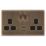 Arlec  13A 2-Gang SP Switched Socket + 4A 15W 2-Outlet Type A USB Charger Antique Brass with Black Inserts