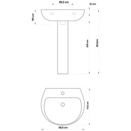 Swirl Enz Wall-Mounted Basin 1 Tap Hole 555mm