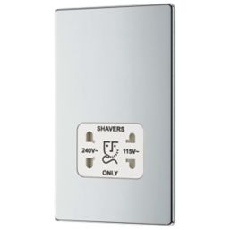 LAP  2-Gang Dual Voltage Shaver Socket 115 / 230V Polished Chrome with White Inserts