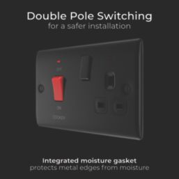 British General Nexus Metal 45A 2-Gang DP Cooker Switch & 13A DP Switched Socket Matt Black LED Flush Indicator with Colour-Matched Inserts