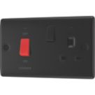 British General Nexus Metal 45A 2-Gang DP Cooker Switch & 13A DP Switched Socket Matt Black LED Flush Indicator with Colour-Matched Inserts