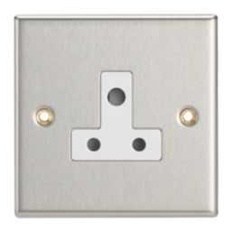 Contactum iConic 5A 1-Gang Unswitched Round Pin Socket Brushed Steel with White Inserts