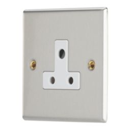 Contactum iConic 5A 1-Gang Unswitched Round Pin Socket Brushed Steel with White Inserts