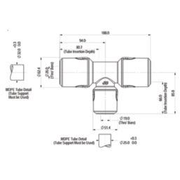 JG Speedfit  MDPE Push-Fit Reducing Tee 32mm x 32mm x 25mm