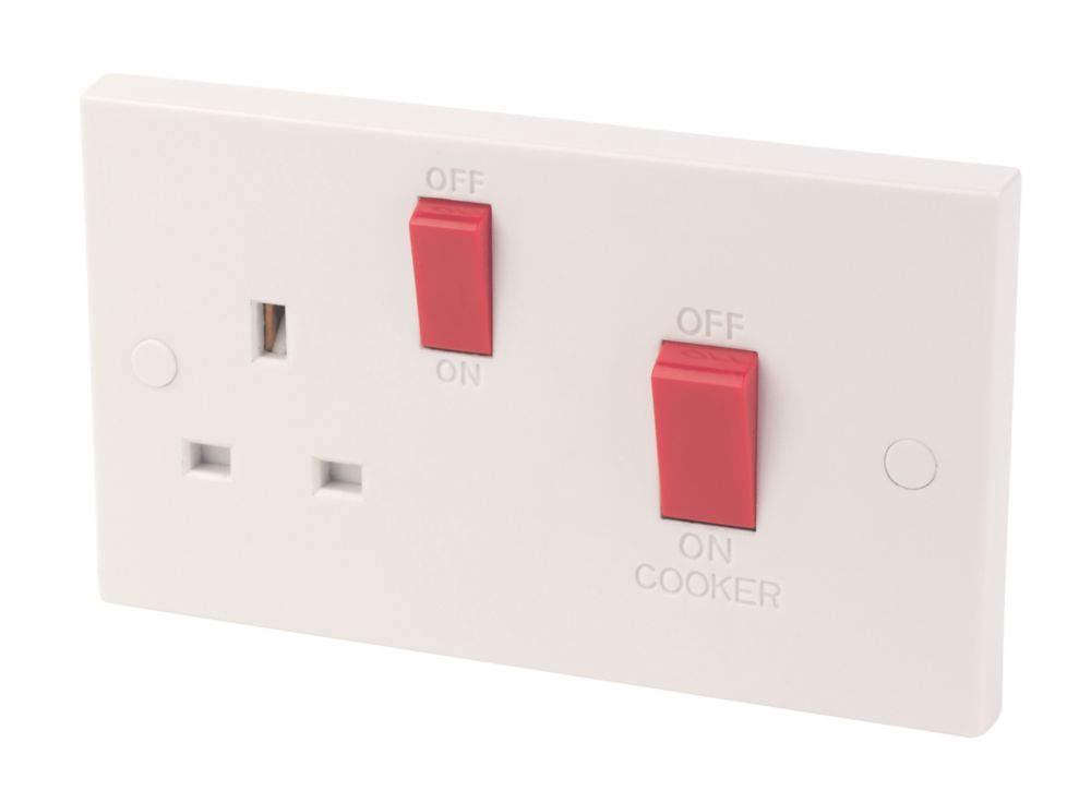 Essentials 45A 2-Gang DP Cooker Switch & 13A DP Switched Socket White ...