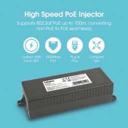 Labgear Gigabit 2 Port PoE++ Injector 60W Black