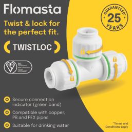 Flomasta Twistloc Plastic Push-Fit Equal Tee 22mm