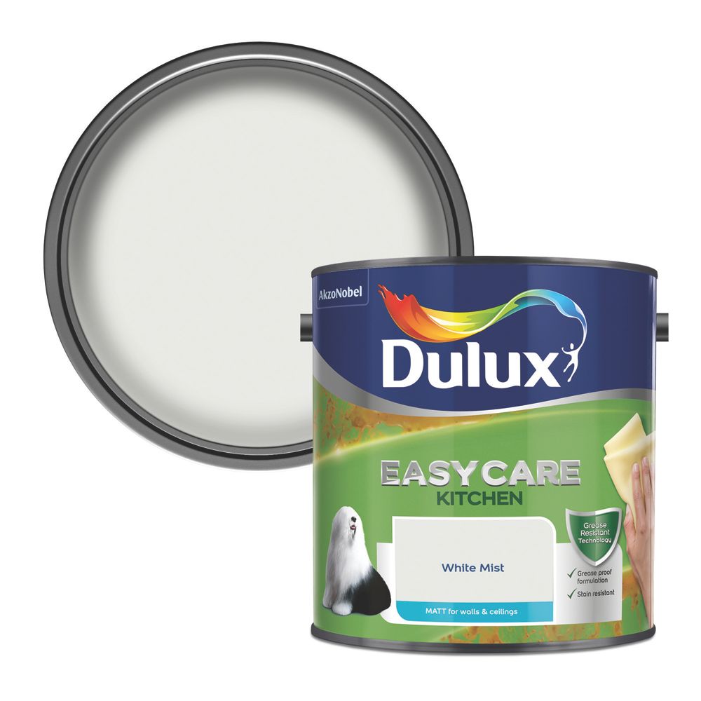 Dulux Easycare 2.5Ltr White Mist Matt Emulsion Kitchen Paint Screwfix