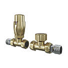 ETAL Danva Brushed Brass Straight Thermostatic TRV & Lockshield  15mm x 1/2"