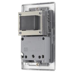 British General Nexus Metal 2-Gang Dual Voltage Shaver Socket 115 / 240V Brushed Stainless Steel with Graphite Inserts