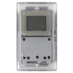 British General Nexus Metal 2-Gang Dual Voltage Shaver Socket 115 / 240V Brushed Stainless Steel with Graphite Inserts