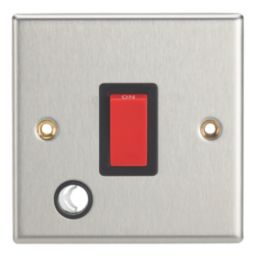 Contactum iConic 32A 1-Gang DP Control Switch & Flex Outlet Brushed Steel  with Black Inserts