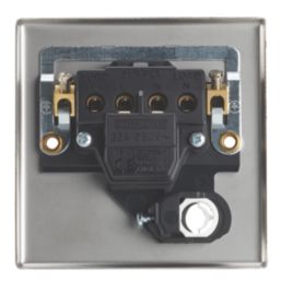 Contactum iConic 32A 1-Gang DP Control Switch & Flex Outlet Brushed Steel  with Black Inserts