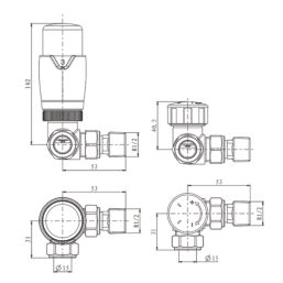 ETAL Danva 15mm x 1/2" Copper Corner Modern Thermostatic Radiator Valve & Lockshield