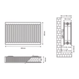 Flomasta 600mm x 800mm 4666BTU White Type 22 Convector Radiator