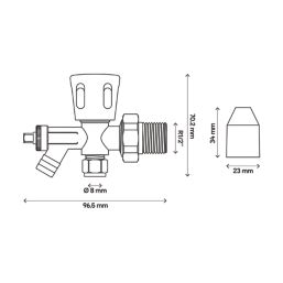 Flomasta  8mm x 21mm White/Chrome Angled Modern Manual Radiator Valve Head & Body With Drain Off
