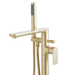 Highlife Bathrooms Rona Brushed Brass 862mm Floor Mounted Single Control Manual Shower Mixer Tap