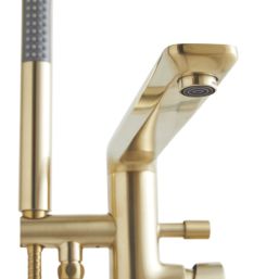 Highlife Bathrooms Rona Brushed Brass 862mm Floor Mounted Single Control Manual Shower Mixer Tap