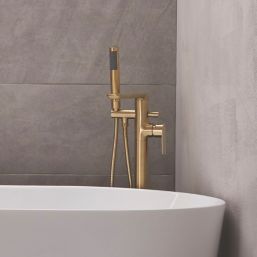 Highlife Bathrooms Rona Brushed Brass 862mm Floor Mounted Single Control Manual Shower Mixer Tap