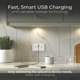 British General 800 Series 13A 2-Gang SP Switched Socket + 3A 22W 2-Outlet Type A & C USB Charger White