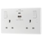British General 800 Series 13A 2-Gang SP Switched Socket + 3A 22W 2-Outlet Type A & C USB Charger White