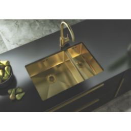 ETAL Elite 1.5 Bowl Stainless Steel Kitchen Sink Brushed Brass Left-Handed 670mm x 440mm