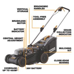 Titan  36V 1 x 4.0Ah Li-Ion TXP Brushless Cordless 43cm Lawn Mower