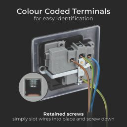 British General Nexus Metal 13A 1-Gang DP Switched Power Socket Matt Black  with Colour-Matched Inserts