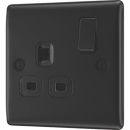 British General Nexus Metal 13A 1-Gang DP Switched Power Socket Matt Black  with Colour-Matched Inserts