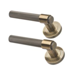 Designer Levers Kensington Knurled Lever on Rose Door Handle Pair Antique Brass