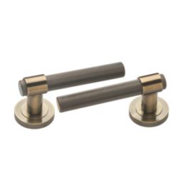 Designer Levers Kensington Knurled Lever on Rose Door Handle Pair Antique Brass