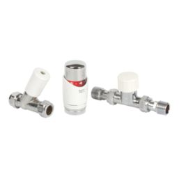 Drayton TRV4 15mm x 1/2" White/Chrome Straight & L/S Designer Thermostatic Radiator Valve & Lockshield