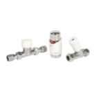Drayton TRV4 15mm x 1/2" White/Chrome Straight & L/S Designer Thermostatic Radiator Valve & Lockshield