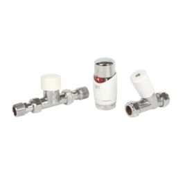 Drayton TRV4 15mm x 1/2" White/Chrome Straight & L/S Designer Thermostatic Radiator Valve & Lockshield