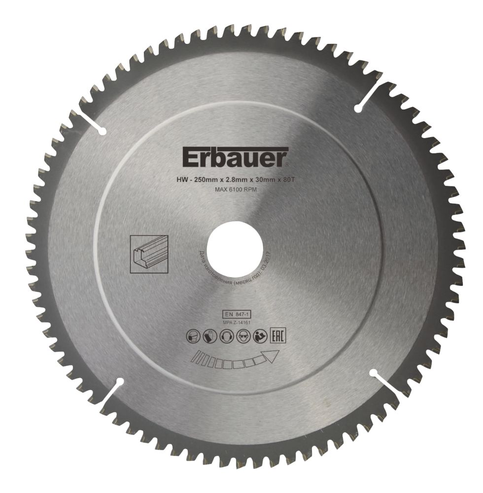 Erbauer Aluminium TCT Saw Blade 250mm x 30mm 80T Screwfix